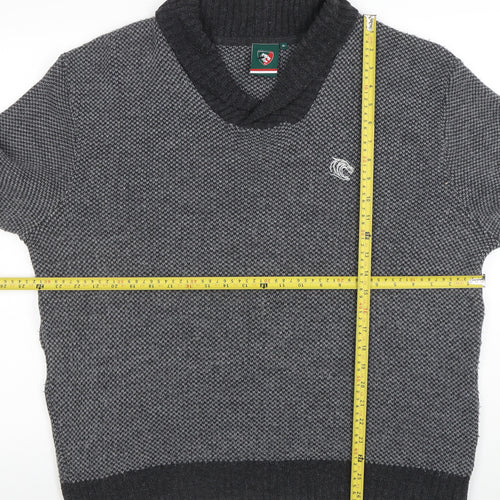 Leicester Tigers Mens Grey XL Chunky Knit Shawl Collar Jumper