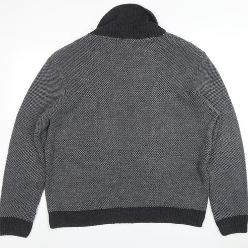 Leicester Tigers Mens Grey XL Chunky Knit Shawl Collar Jumper