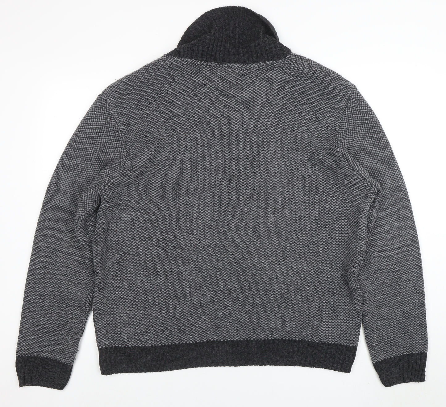 Leicester Tigers Mens Grey XL Chunky Knit Shawl Collar Jumper