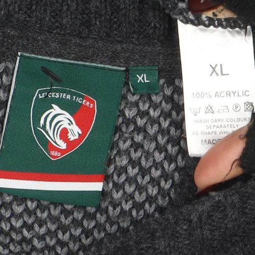 Leicester Tigers Mens Grey XL Chunky Knit Shawl Collar Jumper