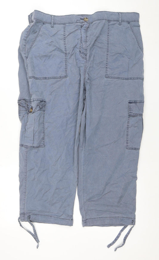 Marks and Spencer Women's Blue Cargo Trousers Size 20 Cotton Modal