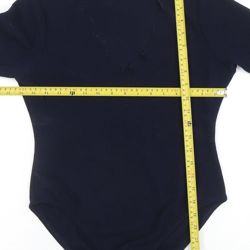 Boohoo Women Navy Long Sleeve Scallop Neck Bodysuit UK 12