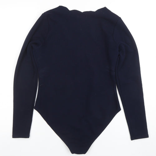 Boohoo Women Navy Long Sleeve Scallop Neck Bodysuit UK 12