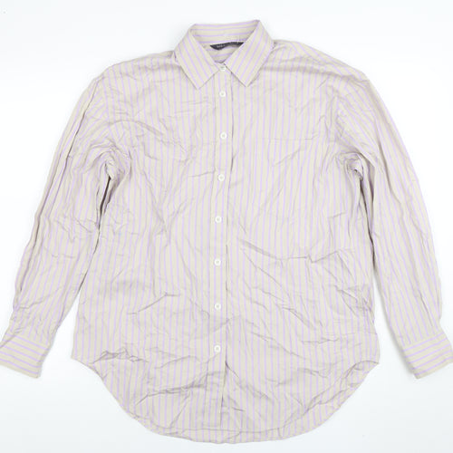 Marks and Spencer Women’s Beige Purple Striped Cotton Button-Up Shirt Size 10
