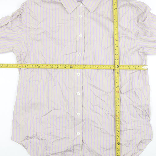Marks and Spencer Women’s Beige Purple Striped Cotton Button-Up Shirt Size 10