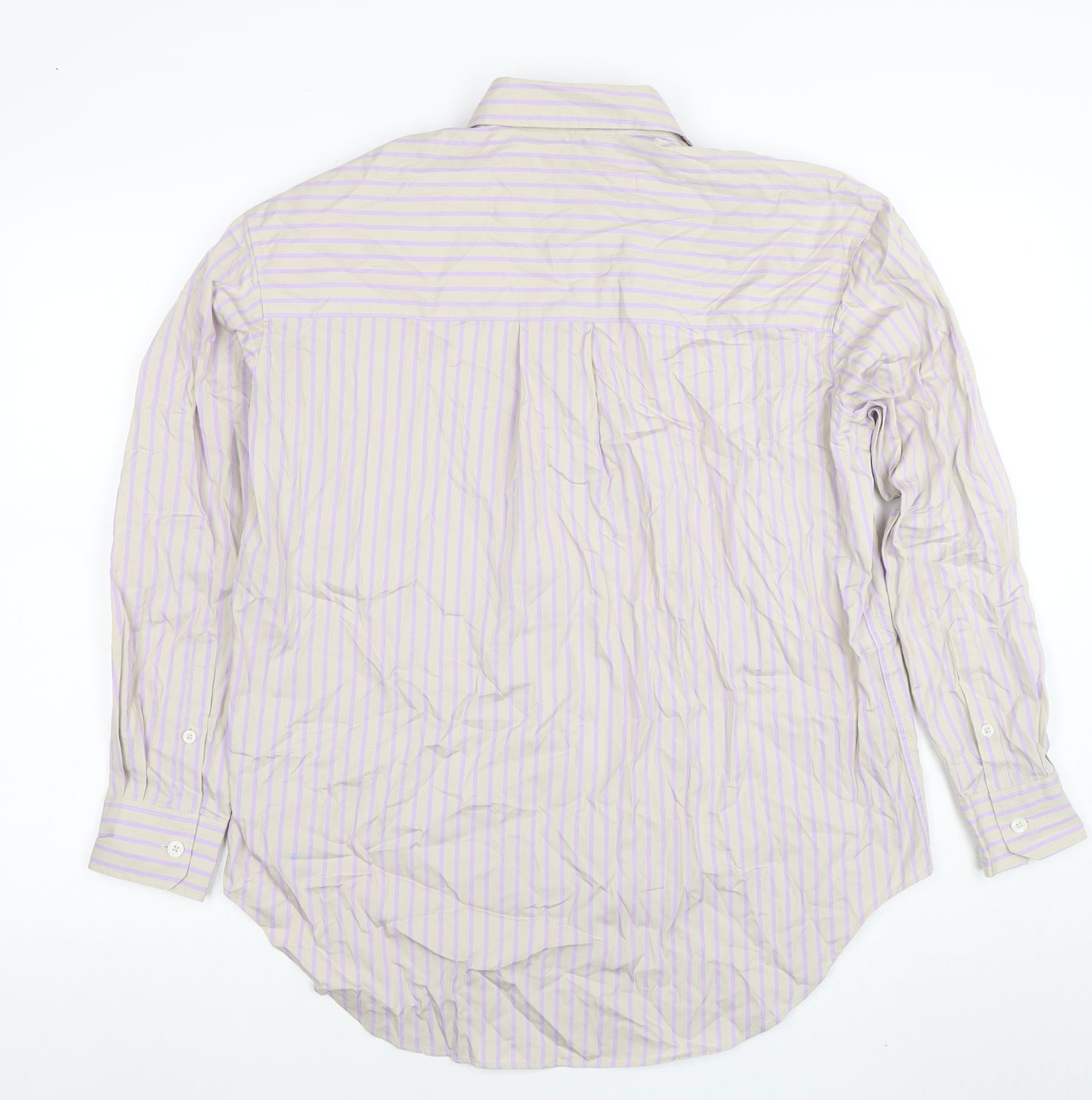 Marks and Spencer Women’s Beige Purple Striped Cotton Button-Up Shirt Size 10