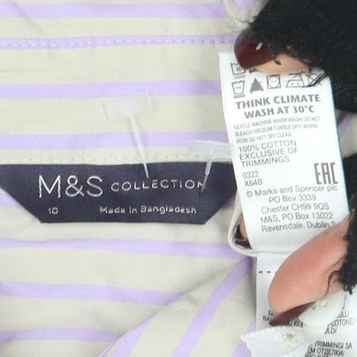 Marks and Spencer Women’s Beige Purple Striped Cotton Button-Up Shirt Size 10