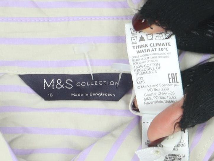 Marks and Spencer Women’s Beige Purple Striped Cotton Button-Up Shirt Size 10