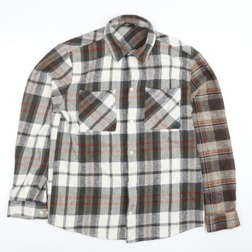 boohooMAN Men's Multicoloured Checked Flannel Button-Up Shirt M
