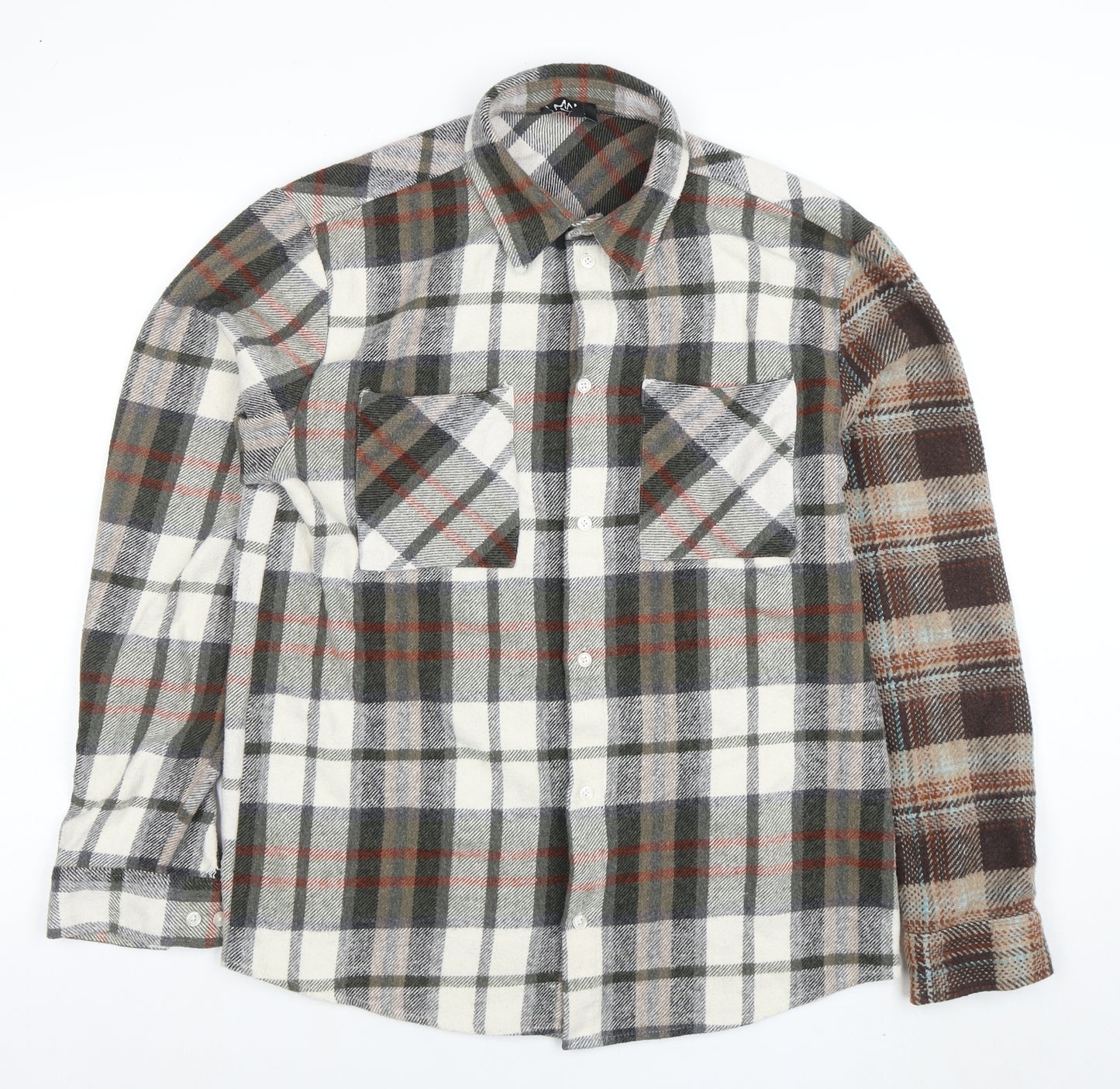 boohooMAN Men's Multicoloured Checked Flannel Button-Up Shirt M