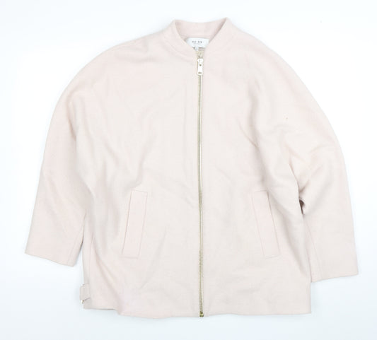 Reiss Womens Beige Wool Bomber Jacket UK 10 Full Zip Short