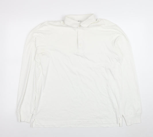 Uniqlo Men's White Long Sleeve Cotton Polo Shirt Size M Regular Fit