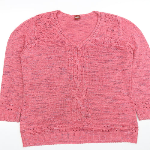 Olsen Womens Pink V-Neck Long Sleeve Knit Jumper Size 20