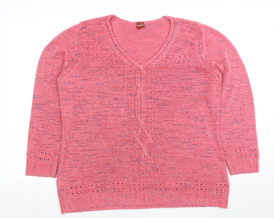 Olsen Womens Pink V-Neck Long Sleeve Knit Jumper Size 20