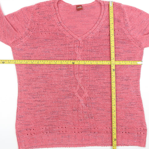 Olsen Womens Pink V-Neck Long Sleeve Knit Jumper Size 20