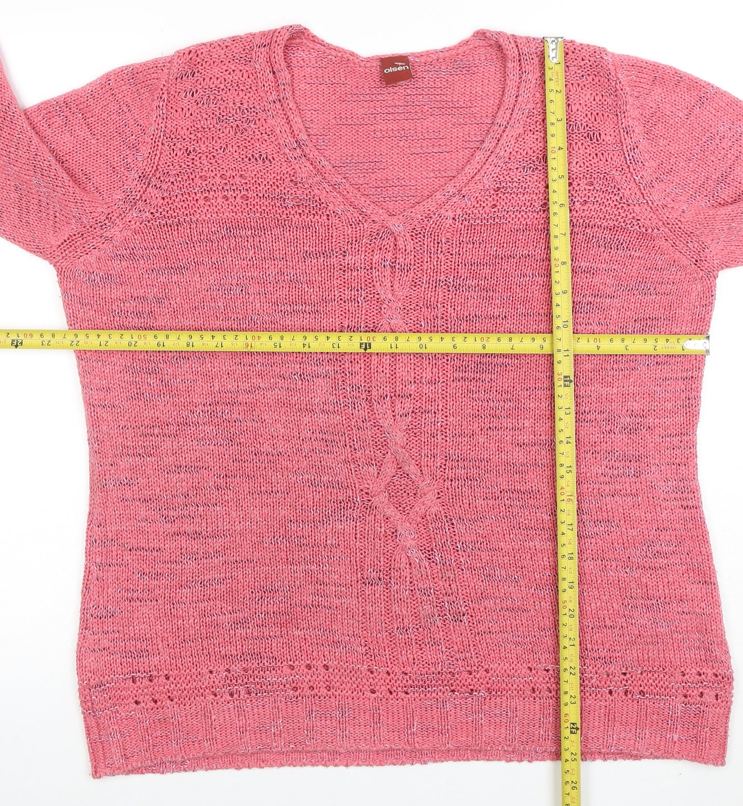 Olsen Womens Pink V-Neck Long Sleeve Knit Jumper Size 20