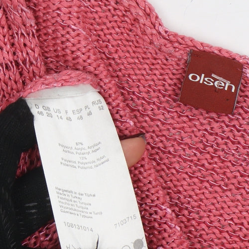 Olsen Womens Pink V-Neck Long Sleeve Knit Jumper Size 20