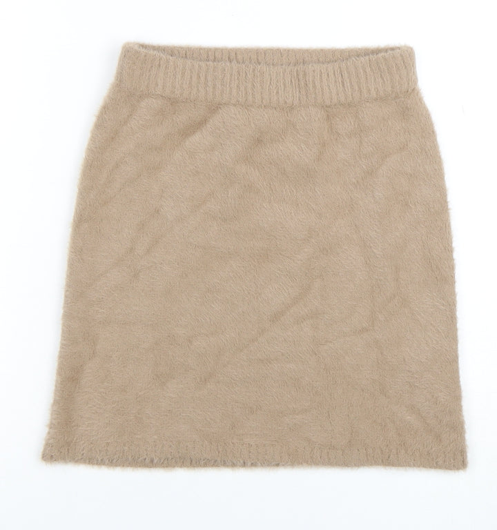 Hollister Women Beige Ultra High-Rise Mini Skirt XS A-Line Fluffy Knit