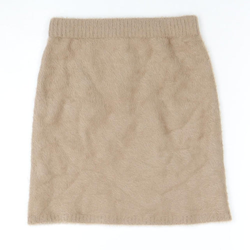 Hollister Women Beige Ultra High-Rise Mini Skirt XS A-Line Fluffy Knit