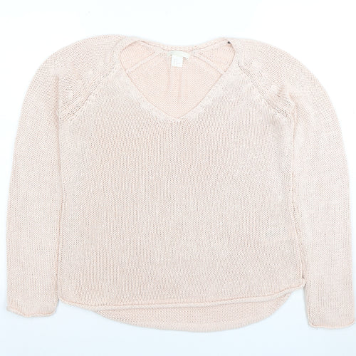 BASIC Women’s Beige Cotton V-Neck Knit Jumper Size S