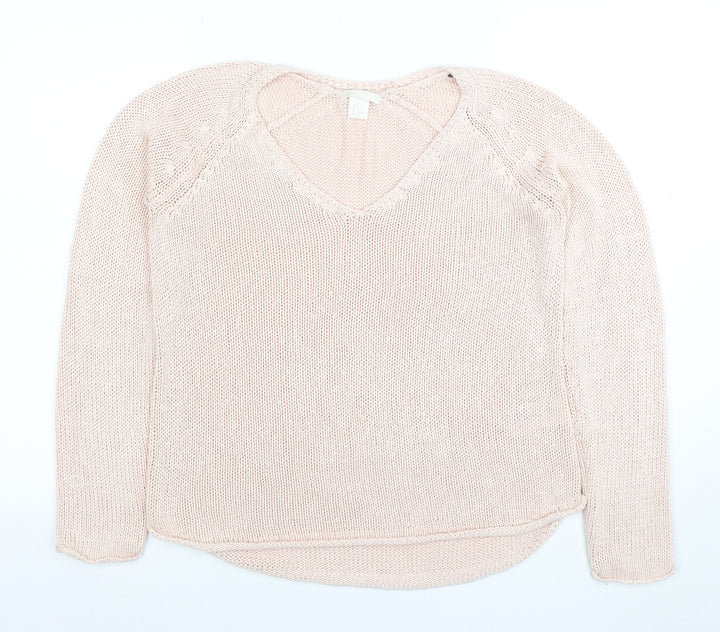 BASIC Women’s Beige Cotton V-Neck Knit Jumper Size S