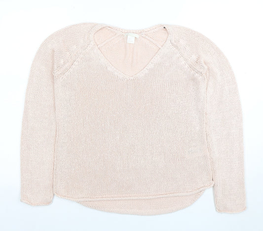 BASIC Women’s Beige Cotton V-Neck Knit Jumper Size S