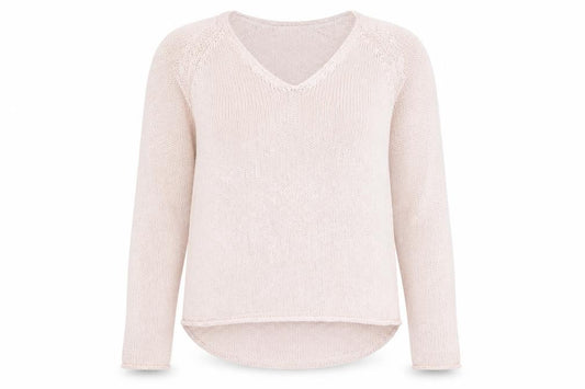 Front view of BASIC Women’s Beige Cotton V-Neck Knit Jumper, size S