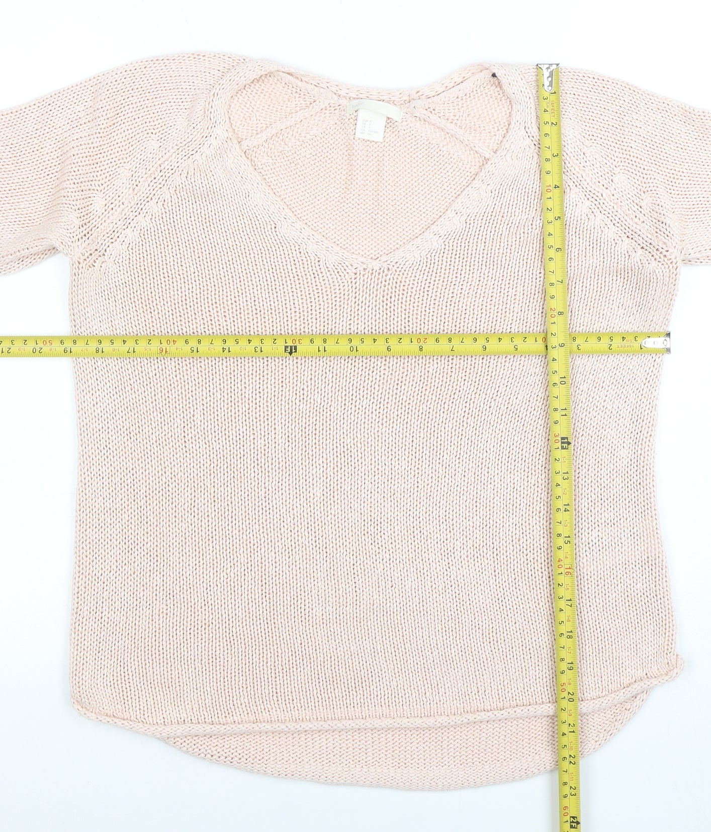 BASIC Women’s Beige Cotton V-Neck Knit Jumper Size S