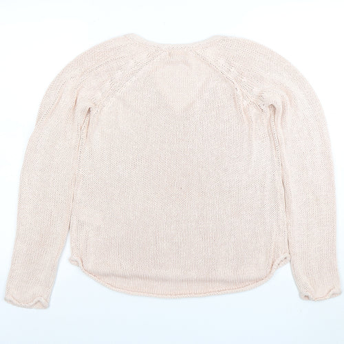 BASIC Women’s Beige Cotton V-Neck Knit Jumper Size S