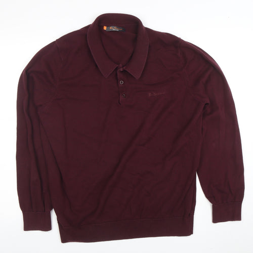 Ben Sherman Men's Red XL Long Sleeve Cotton Polo Shirt