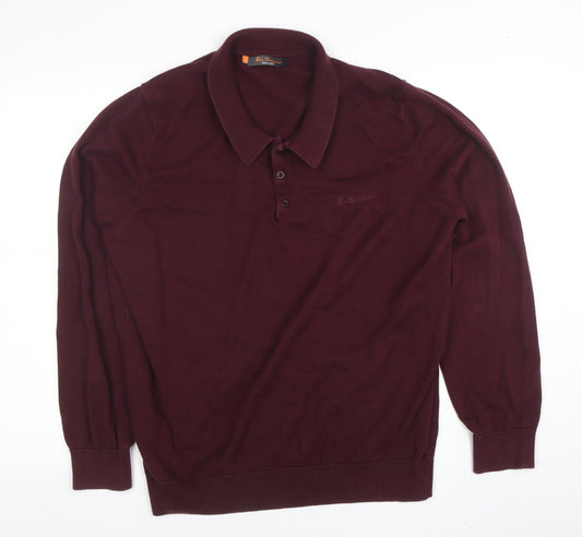 Ben Sherman Men's Red XL Long Sleeve Cotton Polo Shirt