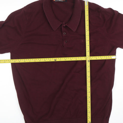 Ben Sherman Men's Red XL Long Sleeve Cotton Polo Shirt