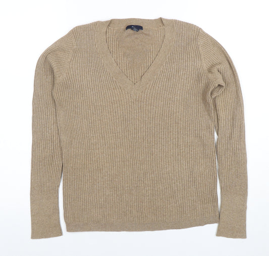 GAP Womens Beige Cotton V-Neck Long Sleeve Pullover Jumper M