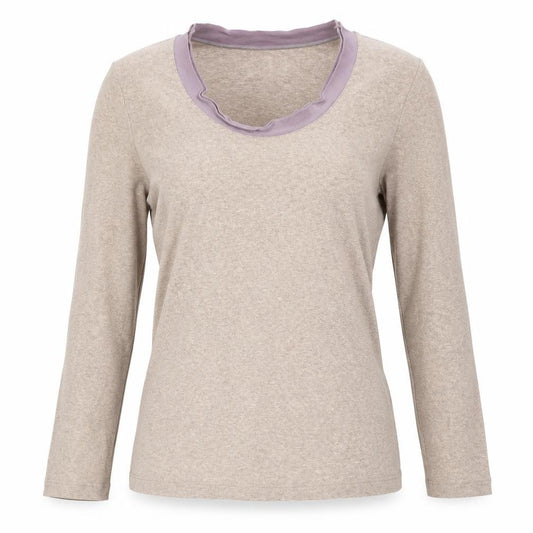 Front view of Fabiana Filippi Women Beige Long Sleeve Silk Blend Top, size 10