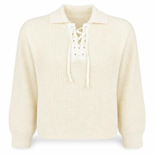 MNG Womens Ivory Collared Lace-Up Henley Knit Jumper Size L