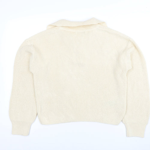 MNG Womens Ivory Collared Lace-Up Henley Knit Jumper Size L