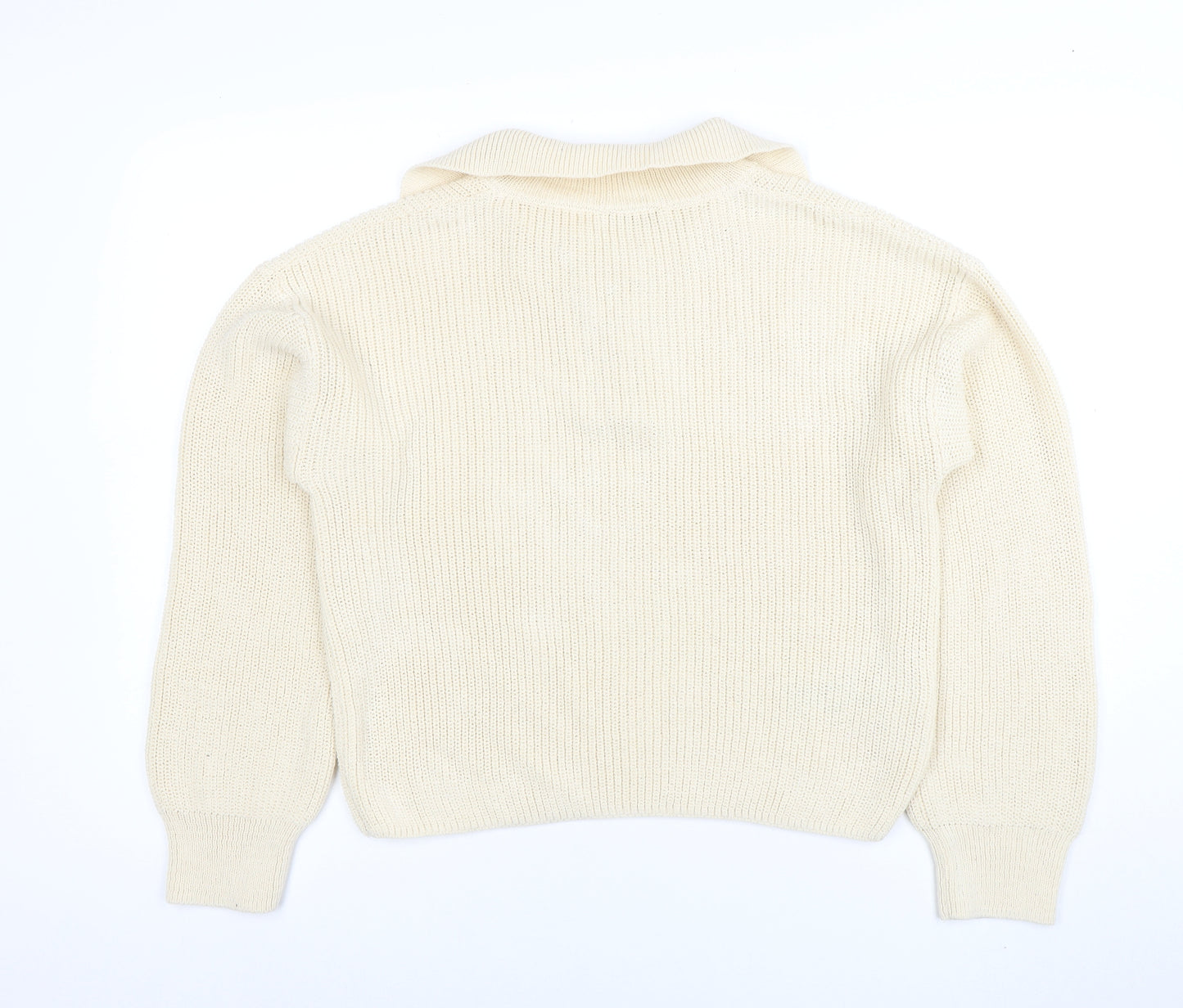 MNG Womens Ivory Collared Lace-Up Henley Knit Jumper Size L