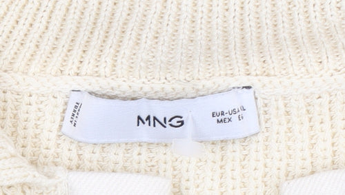 MNG Womens Ivory Collared Lace-Up Henley Knit Jumper Size L