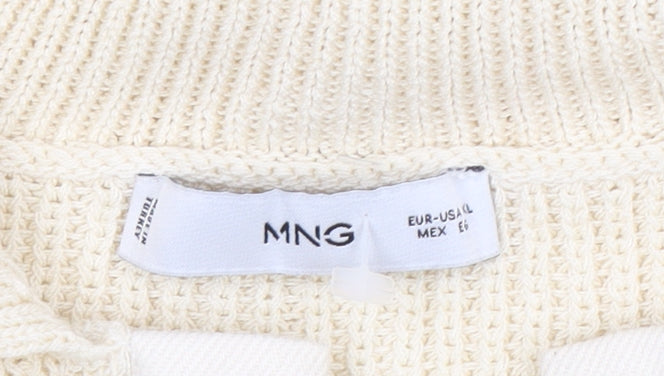 MNG Womens Ivory Collared Lace-Up Henley Knit Jumper Size L