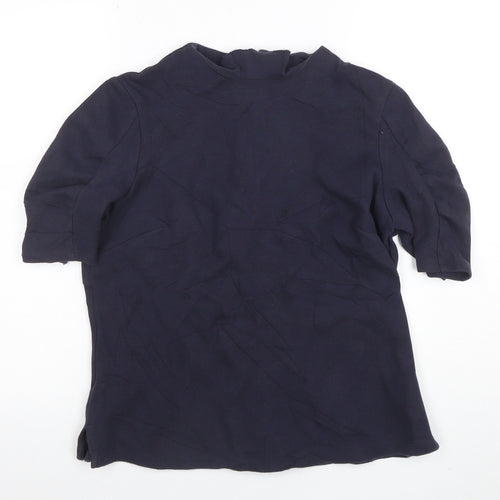 Marks and Spencer Women’s Navy Blue Cotton Blend Short Sleeve High Neck Blouse UK 14