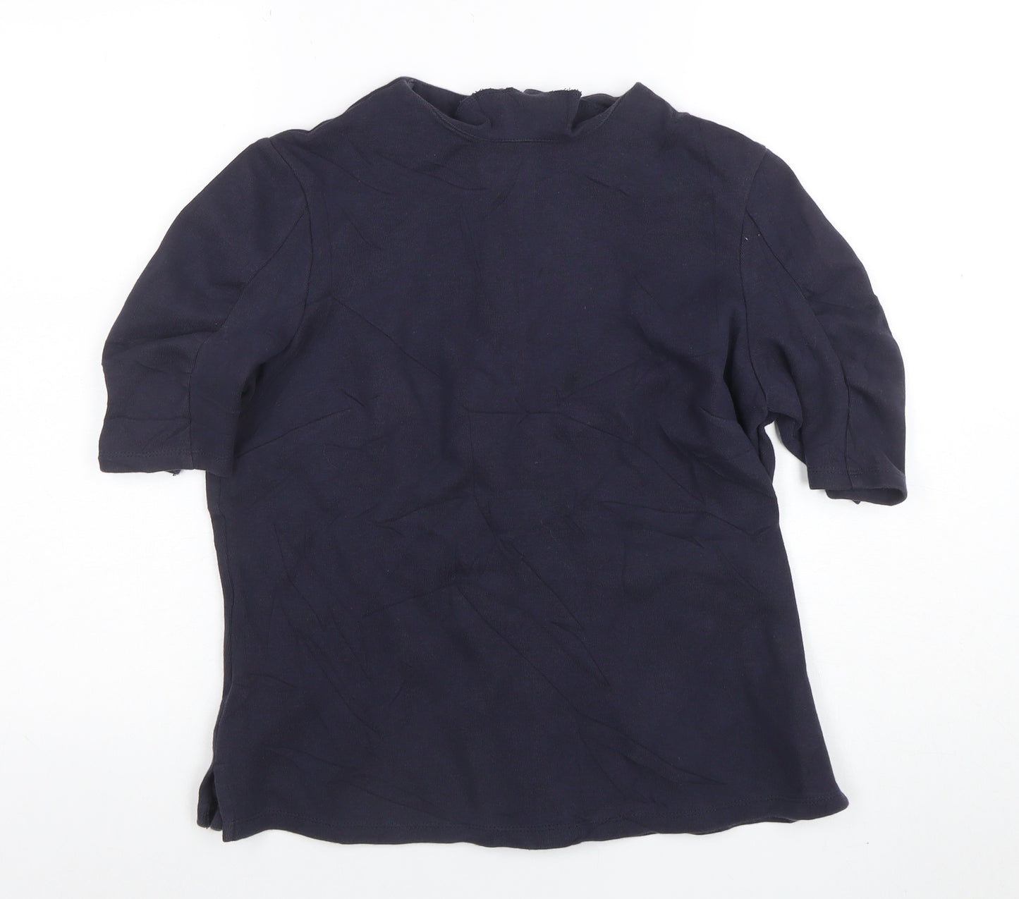 Marks and Spencer Women’s Navy Blue Cotton Blend Short Sleeve High Neck Blouse UK 14