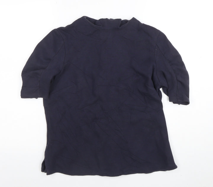 Marks and Spencer Women’s Navy Blue Cotton Blend Short Sleeve High Neck Blouse UK 14