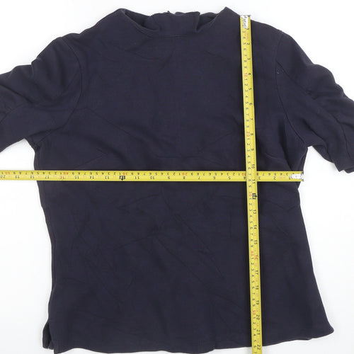 Marks and Spencer Women’s Navy Blue Cotton Blend Short Sleeve High Neck Blouse UK 14