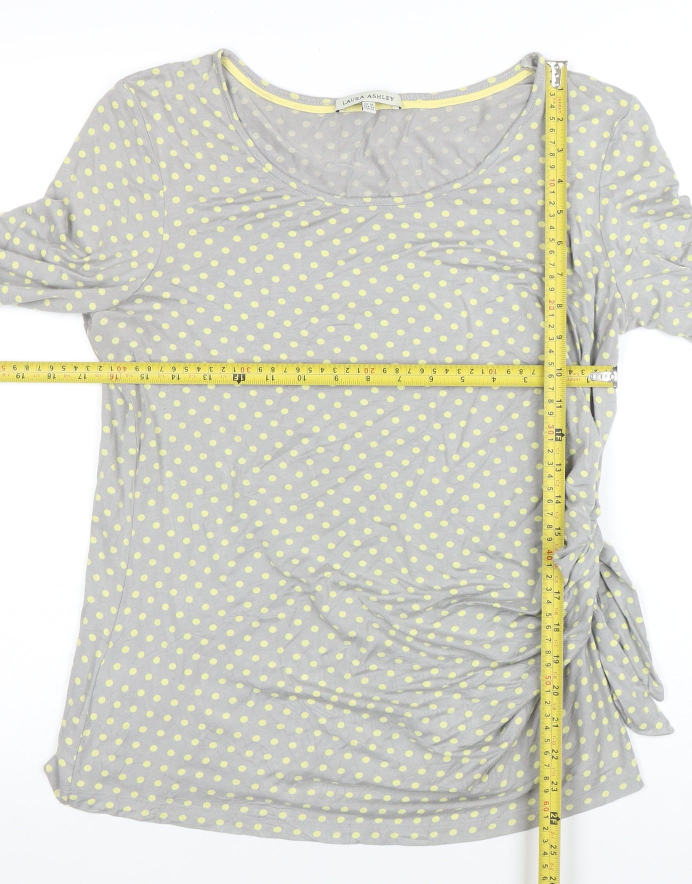 Laura Ashley Women's Grey Polka Dot 3/4 Sleeve Jersey Top Size 16
