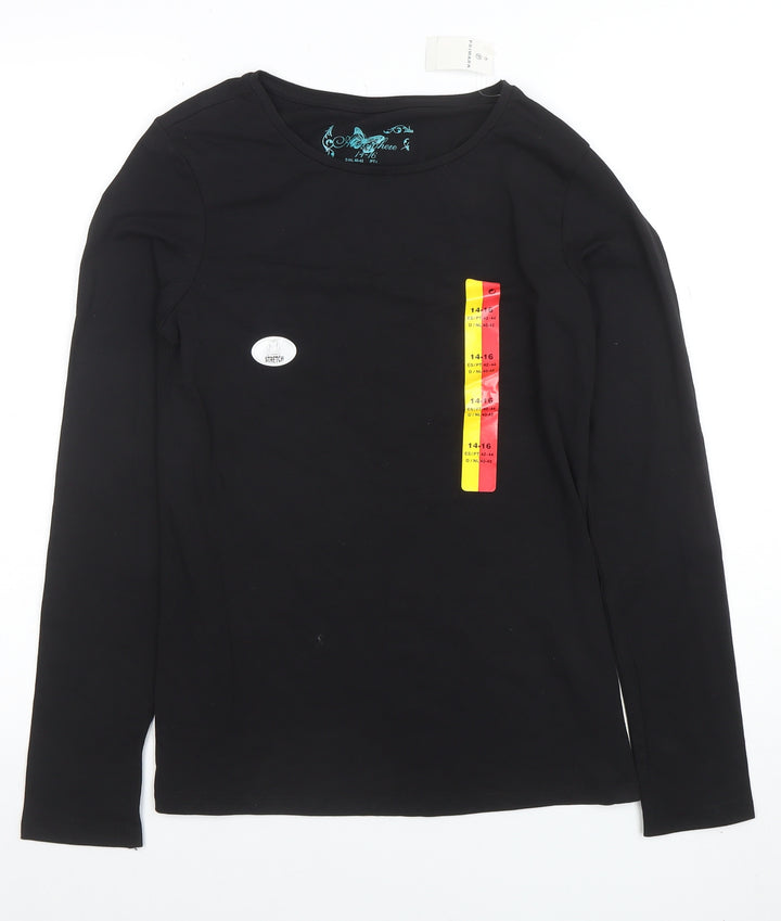 Anyplace Women's Black Long Sleeve Stretch Jersey T-Shirt Size 14-16