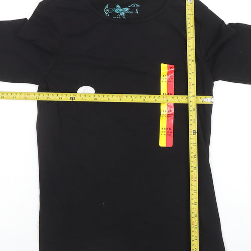 Anyplace Women's Black Long Sleeve Stretch Jersey T-Shirt Size 14-16