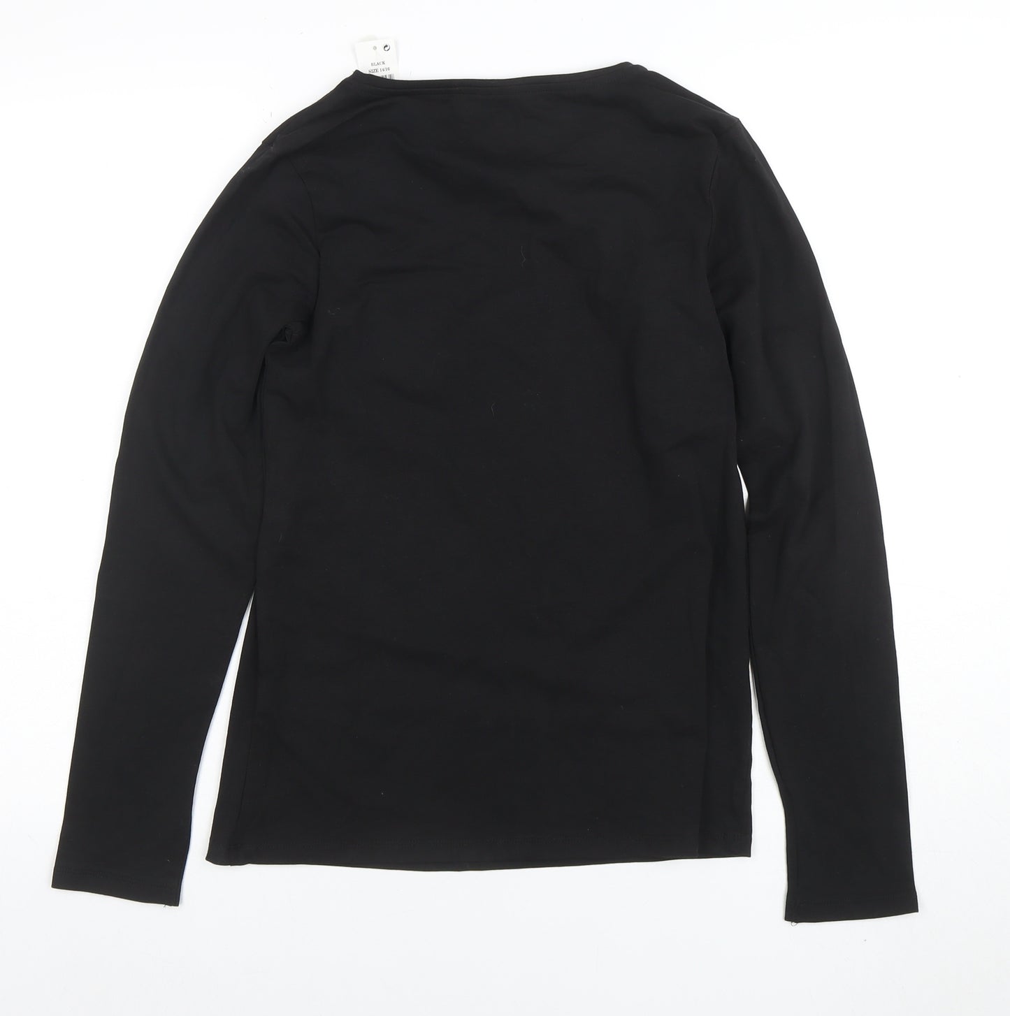 Anyplace Women's Black Long Sleeve Stretch Jersey T-Shirt Size 14-16