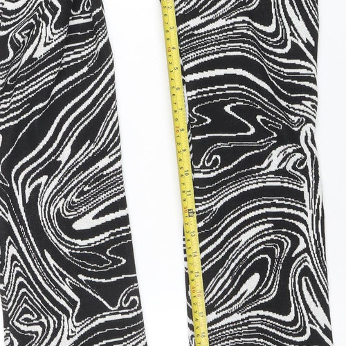 ZARA Womens Black White Geometric Flared Knit Trousers Size M