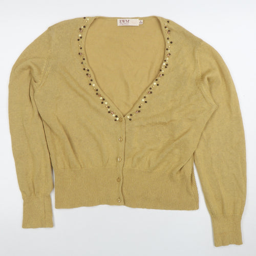 EWM Women's Beige Beaded V-Neck Cardigan Size 18/20