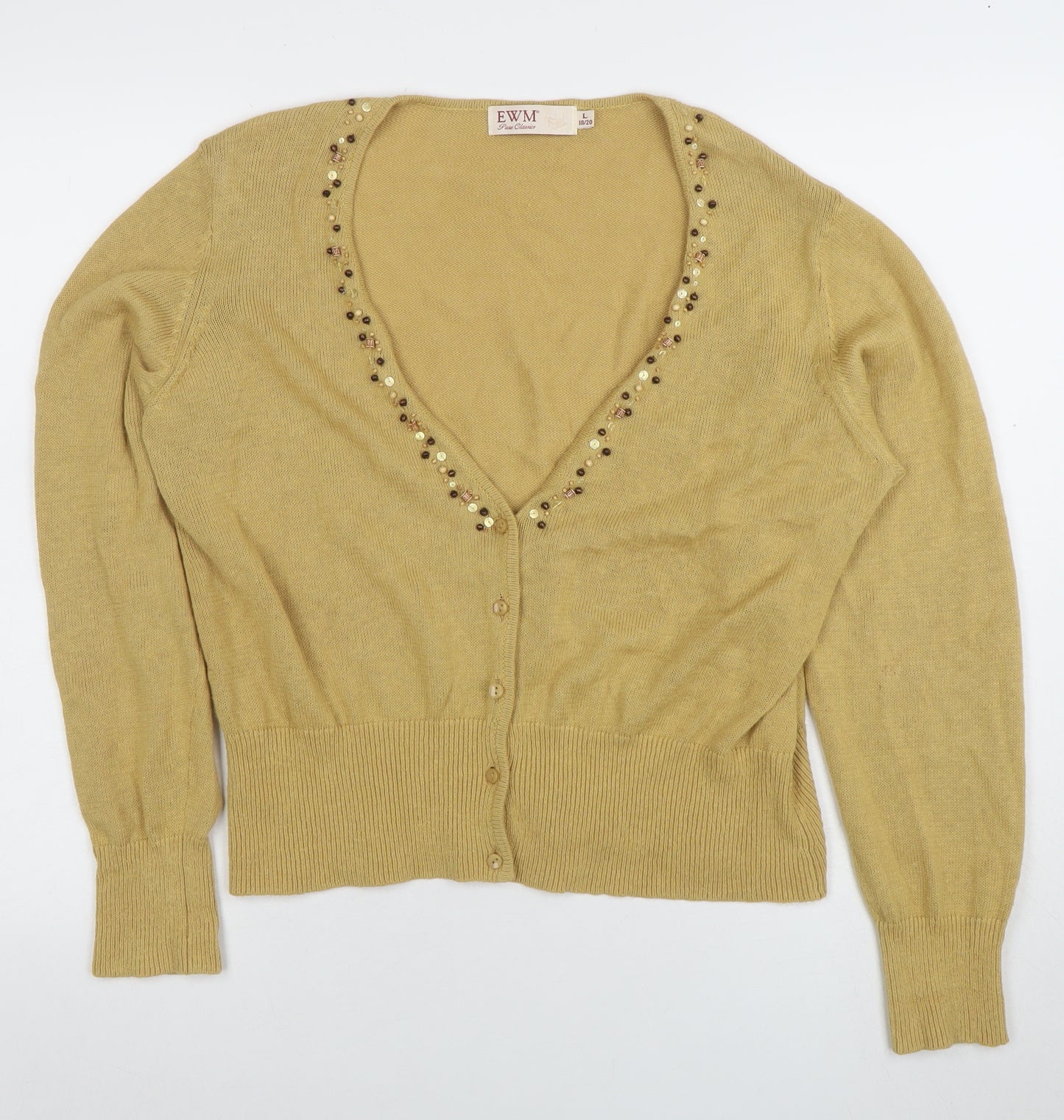 EWM Women's Beige Beaded V-Neck Cardigan Size 18/20